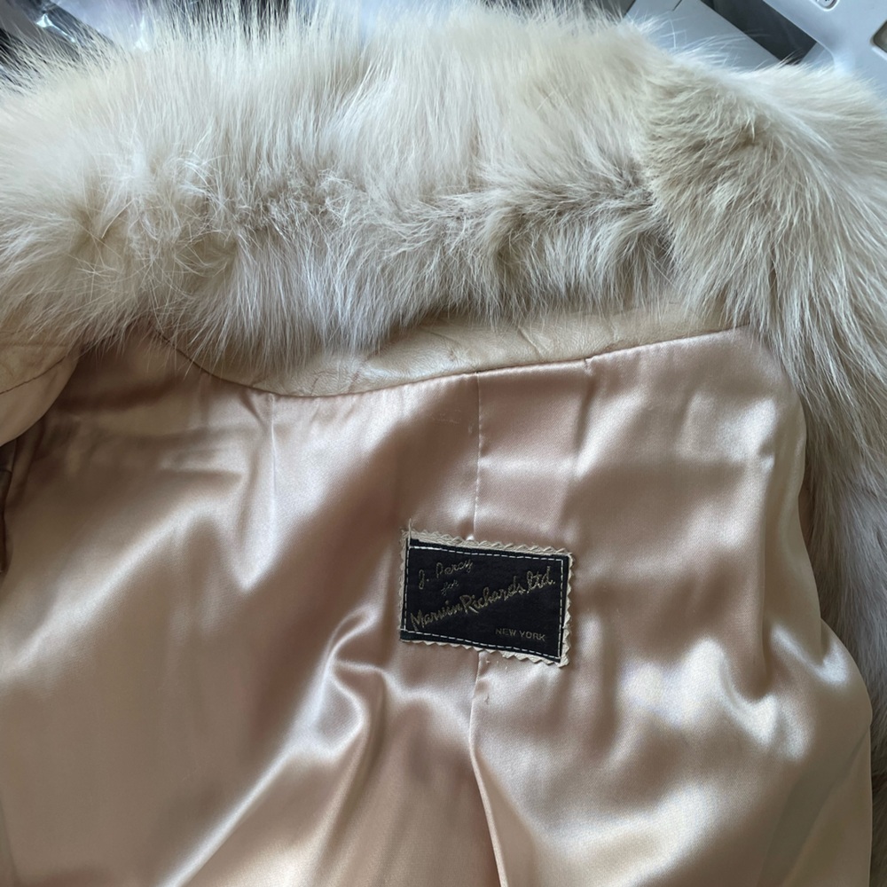 Vintage J Percy Marvin Richards Cream/Blush Pink Leather Coat Fox Fur Collar - Picture 2 of 10